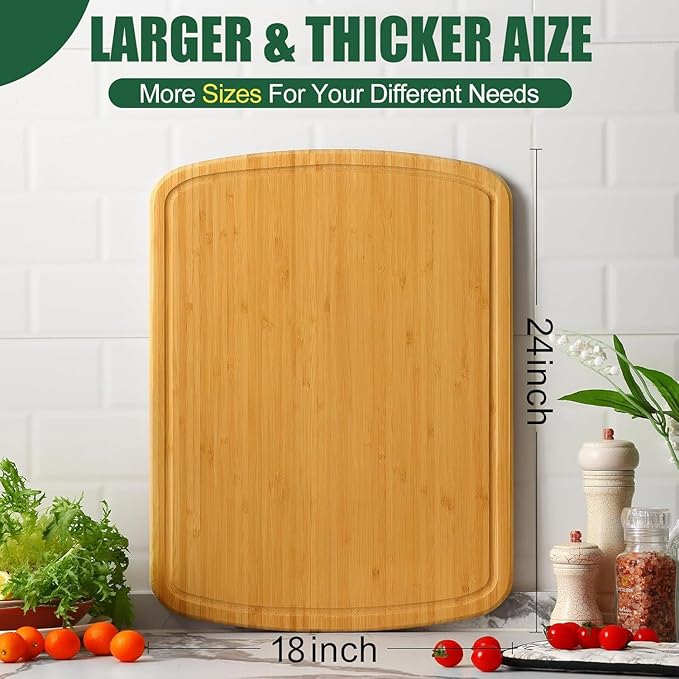 DYTesa Cutting Board, 24inch Bamboo Cutting Board, Bamboo Wooden Cutting Boards for Kitchen, Ideal Charcuterie & Chopping for Meat, Vegetables and Fruits Ideal Kitchen Gifts