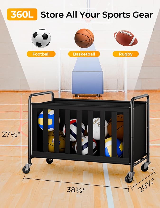 StorageWorks Ball Storage with Wheels, Ball Cart for Garage, Garage Sports Equipment Organizer, Balls Organizer for Basketball, Football, Volleyball