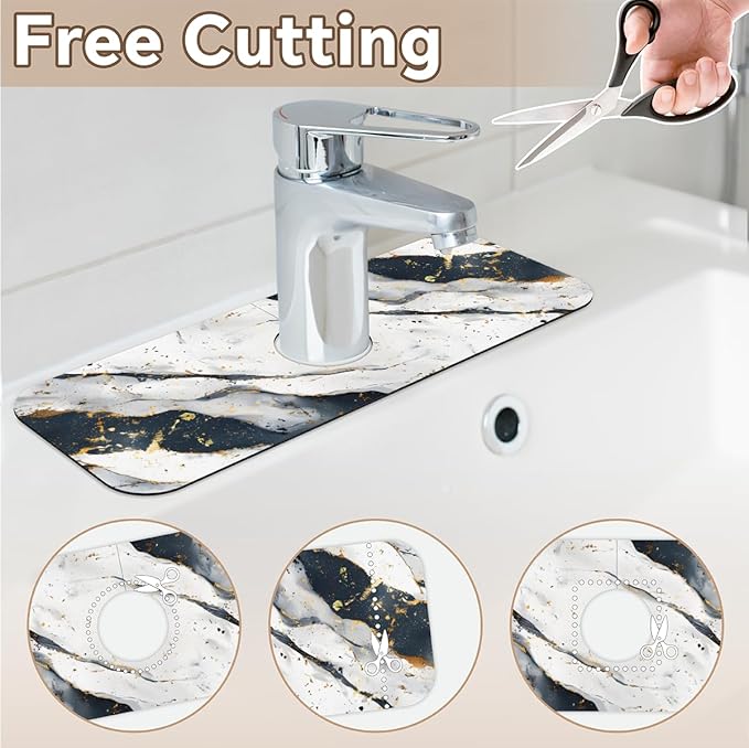1 PC 15.4*5.7 Inch Absorbent Faucet Mat for Kitchen Sink Splash Guard Fast Drying Kitchen Faucet Mat for Bathroom Kitchen Marble