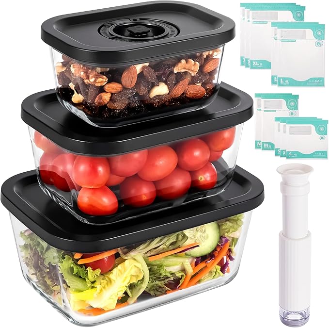 Borosilicate Glass Vacuum Food Storage Set - Leakproof, Oven/Microwave Safe, BPA-Free