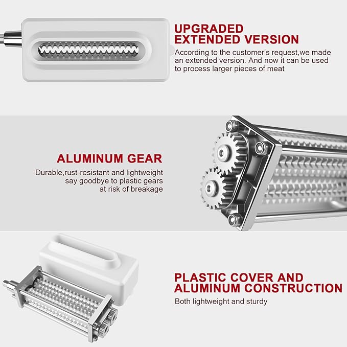 Professional Meat Tenderizer for KitchenAid Mixer, Meat Tenderizer Machine, Dishwasher-Safe Attachment with 6.5" Inlet, Perfect for Home & Restaurant Chefs, Hunters, White