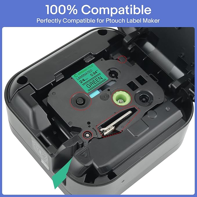 GREENCYCLE Compatible for Ptouch TZe-751 TZe751 AZE Tape 24mm 0.94 Inch 1" Black on Green Laminated Label Tape for PT2730 PT9600 PTD600VP PTD800W PTH500LI PTP700 PTP710BT PTP750W, 10 Pack
