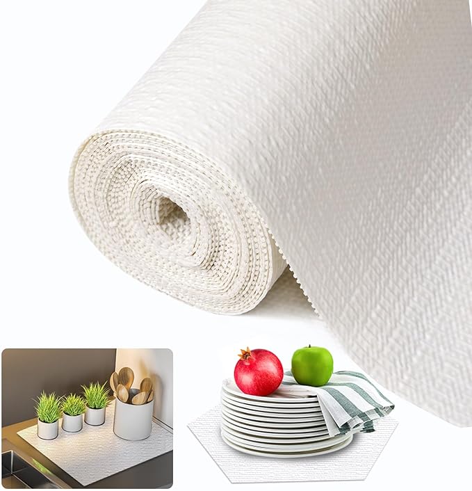 Beautysaid Shelf and Drawer Liner for Kitchen Cabinet, Non Adhesive Non Slip Shelf Paper Waterproof Washable Thickened for Dresser Pantry Shelve Bathroom Protector Liner(White,20 in x 20FT)