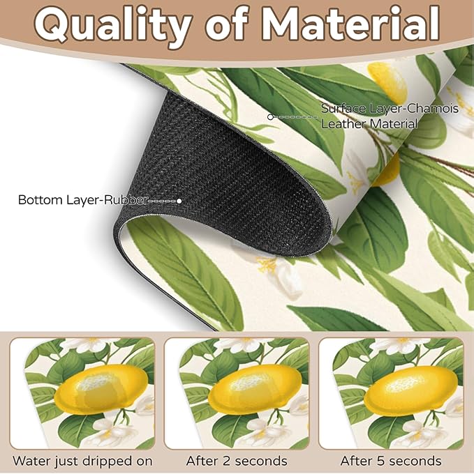 Lemon Blossom Pattern Kitchen Faucet Mat Splash Guard, 15.4”x5.7” Absorbent Quick Drying Sink Mat for Countertop Protection, Draining Mat Sink Protectors For Kitchen Bathroom, 1 Pack