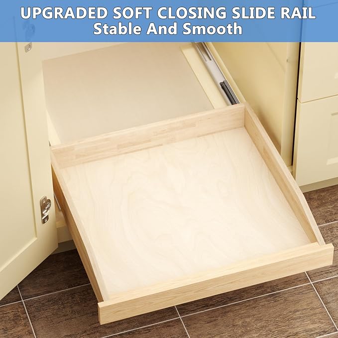 ROOMTEC Pull Out Cabinet Organizer with Soft Close, 22-1/2" W x 21" D, Pull Out Cabinet Drawer for Kitchen cabinets, Pull Out Cabinet Shelf, Finished, Bottom Assembly