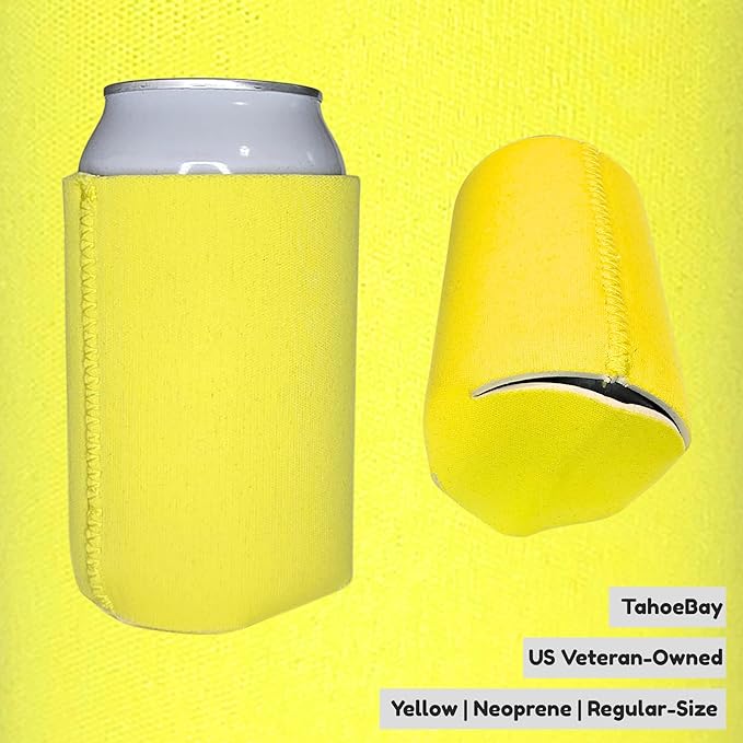 TahoeBay Neoprene Can Cooler Sleeves (50-Pack) Bulk Blank Sublimation Blanks for Vinyl Regular Size Plain Beer Coolers for Soda Cans & Bottles Black, White, Solid Color Set (Yellow)