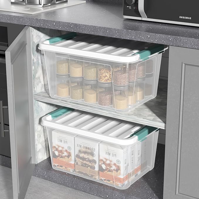 20 Quart Clear Storage Box, Plastic Latching Bins with Lids, 4 Pack