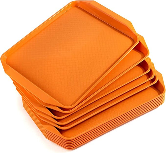 Aebeky Plastic Fast Food Tray,16.7 by 11.8-Inch,Set of 12 (Orange)