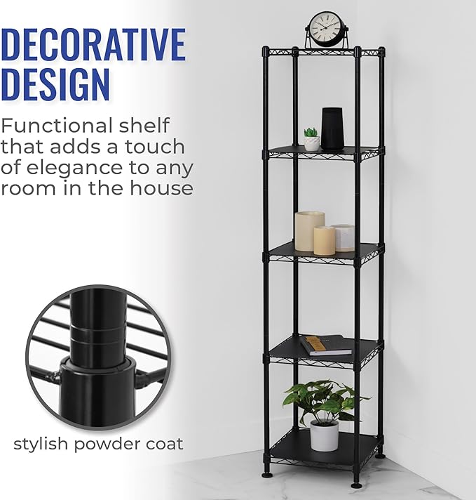 SafeRacks - NSF Certified Storage Shelves, Zinc, Heavy Duty Steel Wire Unit with Adjustable Feet, Garage or Bakers Rack, Kitchen, Pantry Shelf - (14"x14"x60" 5-Tier) (Black)