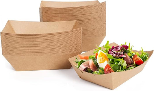 FGCHEEF 2lb Paper Food Trays, 100 Pack Disposable Paper Food Boat Serving Boats for French Fries Nachos Snack Hot Dog Taco BBQ Popcorn Bachelor Party Picnic