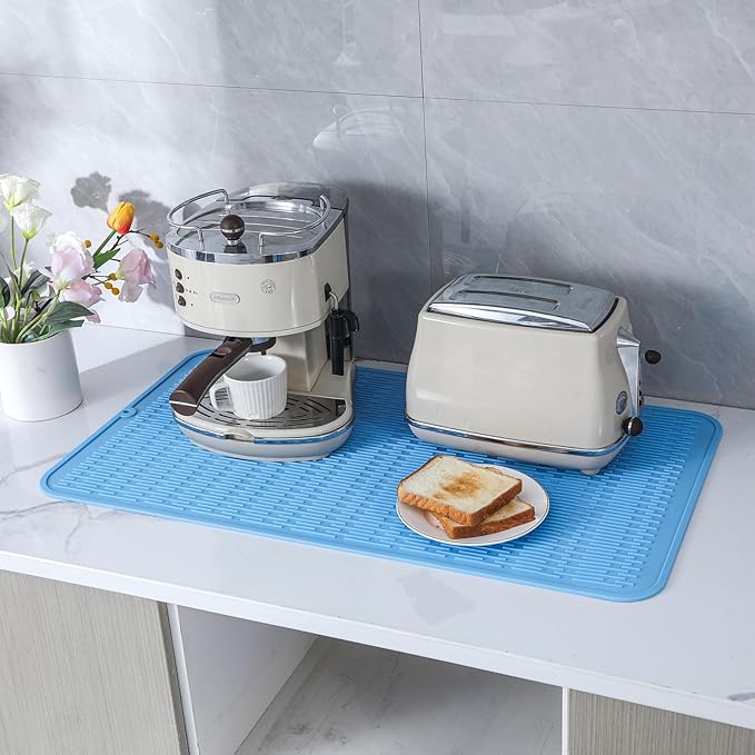 Silicone Dish Drying Mat for Multiple Usage,Easy clean,Eco-friendly,Heat-resistant Silicone Mat for Kitchen Counter or Sink,Refrigerator or Drawer Liner Light Blue 3XL 28 inches x 18 inches