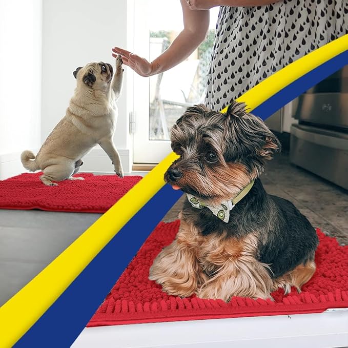 Muddy Mat® | Super Absorbent Door Mat Indoor, Microfiber Quick Dry Chenille Entryway Rug, Non-Slip Front Door Mat, Indoor Mats for Entryway, Machine Washable Pet Rug, Red 48"x60"