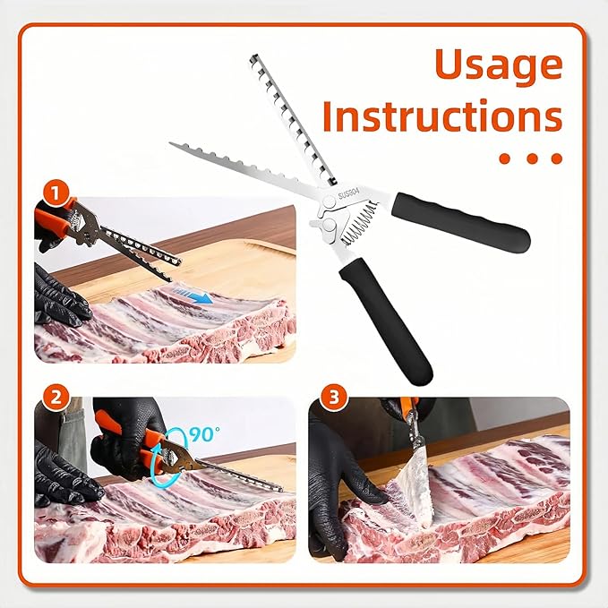 Rib Membrane Removal Tool, Thick Stainless Steel Rib Prep Tool Membrane Remover, Effortless BBQ Rib Prep, Pork Rib Skinner, and Meat Preparation, BBQ Set Enthusiasts Master (Black)