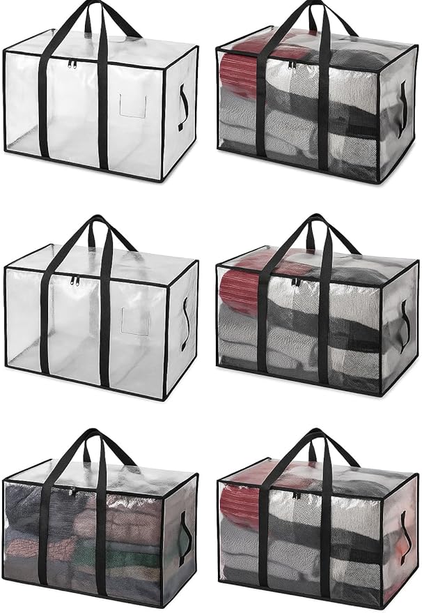 Heavy Duty Clear Tote Bag for Storage & Organization – Extra Large, Durable Zippered Storage Bin with Reinforced Handles – for Home, Travel & Garage Use (X-Large, 6.0, Count)
