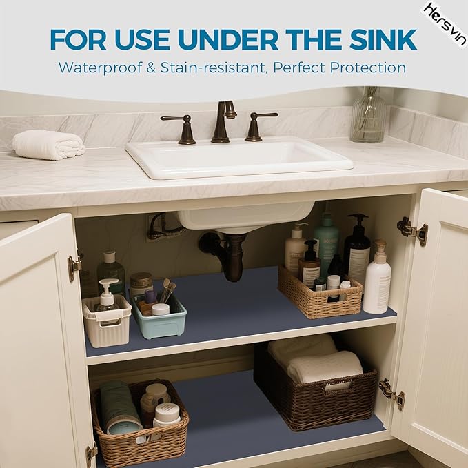 Hersvin Shelf Liners 24 in x 20 ft EVA Drawer Mats, Non-Adhesive Cupboard Pad, Kitchen Cabinet Lining Fridge Cushion (Gray Stripe, 61x610cm)