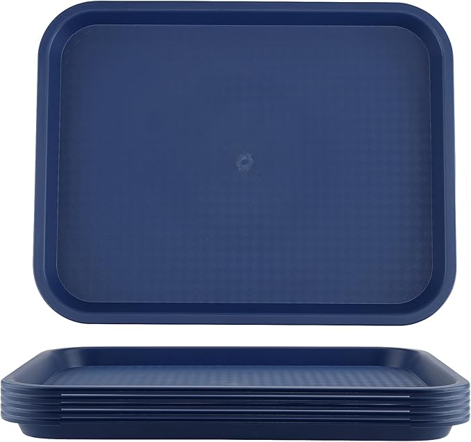 ZOENHOU 6 Pack 14 x 10 Inch Plastic Fast Food Tray, Rectangular Cafeteria Trays Food Serving Tray Bulk, Plastic Lunch Trays for Serving Food Home Restaurant Dinning Room Organization, Blue
