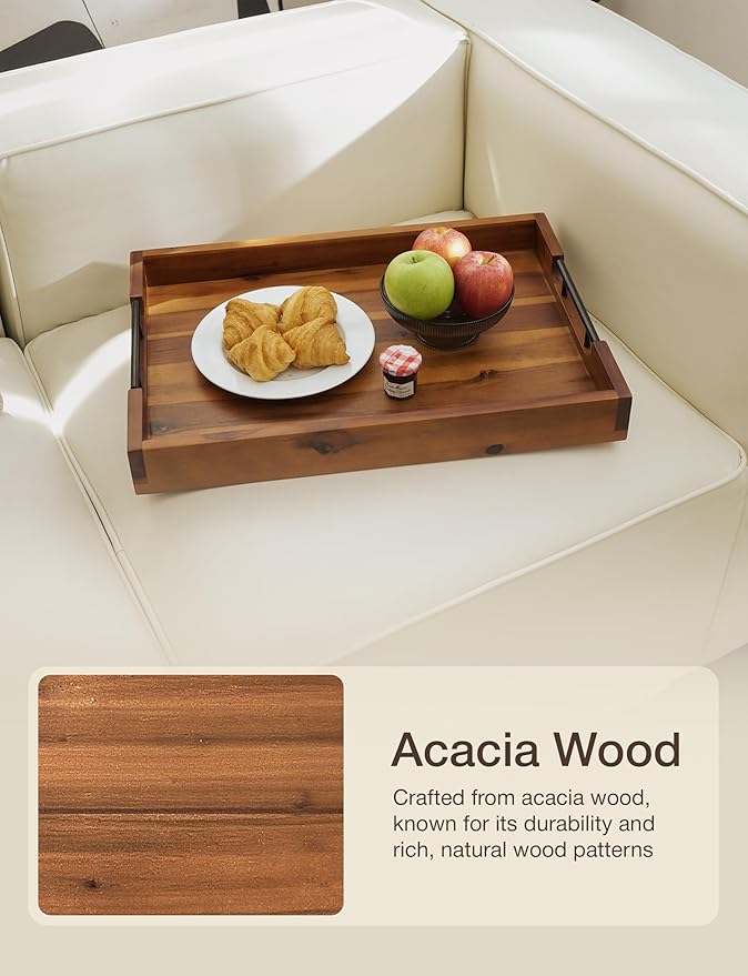 TIDITA 20 Inch Acacia Wood Ottoman Tray for Living Room - Coffee Table Trays, Serving Tray with Handles for Ottoman Table, Decorative Trays for Home Decor, Charcuterie Boards (Acacia Color)