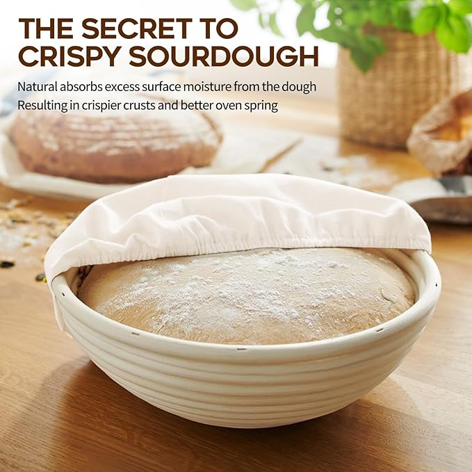 Dimpola Banneton Bread Proofing Basket Banneton Basket Set Sourdough Proofing Basket Round Proofing Bowls Handmade Rattan Baskets and Liners (Round of 2 Gift Set)