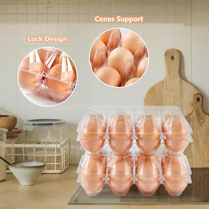 120PCS Egg Cartons Cheap Bulk, Clear Egg Cartons for Chicken Eggs, Reusable Chicken Egg Container Bulk Egg Holders with Labels for Refrigerator, Storage, Family, Chicken Farm, Market