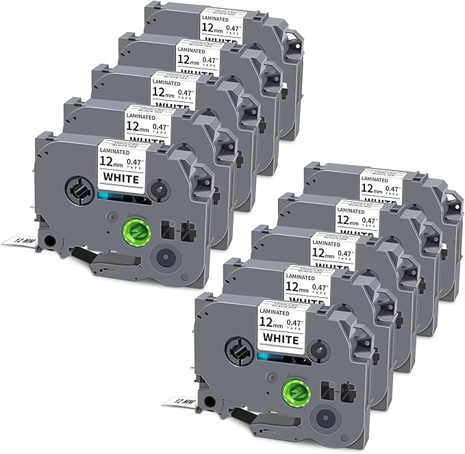 10-Pack TZe-231 TZe 12mm 0.47 Inch Laminated White Compatible for Brother TZe231 TZ-231 Label Tape Work with Ptouch PTD200 PTD202 PTD210 PTD600 PTD400 PTH100 PTH110 PT1280 Label Maker, Black on White