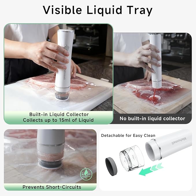 Compact Vacuum Sealer for Food (Vacuum Sealer Machine + 10 Reusable Vacuum Bags), Powerful Handheld Vacuum Sealer Machine, Seal Food 6X Fresh Longer, Portable & Wireless, Easy-Clean