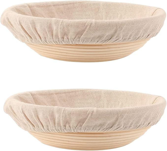 DOYOLLA Bread Proofing Baskets Set of 2 12 inch Round Dough Proofing Bowls w/Liners Perfect for Home Sourdough Bakers Baking