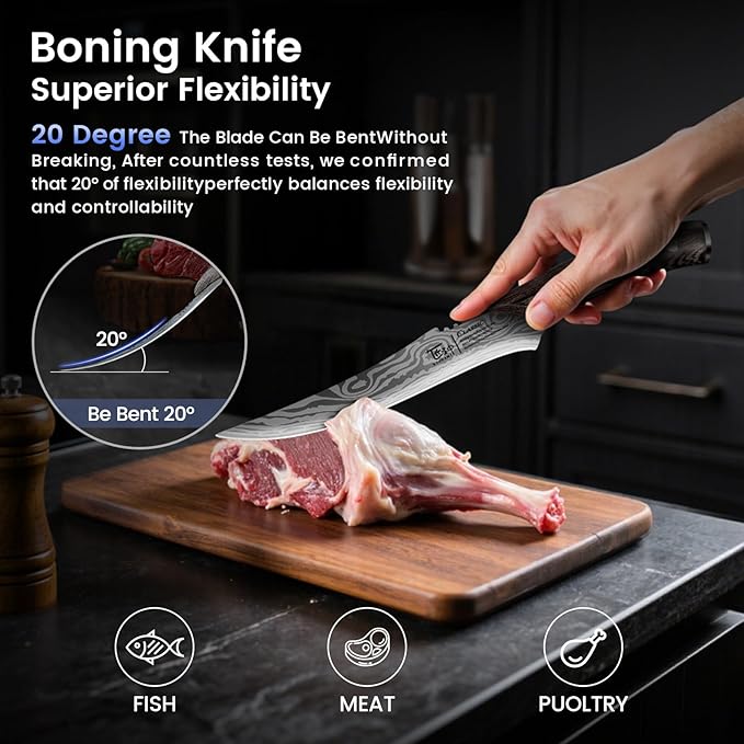 SYOKAMI Brisket Slicing Knife Set, Carving and Boning Knife for Meat & Turkey Cutting, Japanese Style High Carbon Steel Kitchen Knives Set For Home & BBQ, Wood Ergonomic Full Tang Handle, Christmas gift