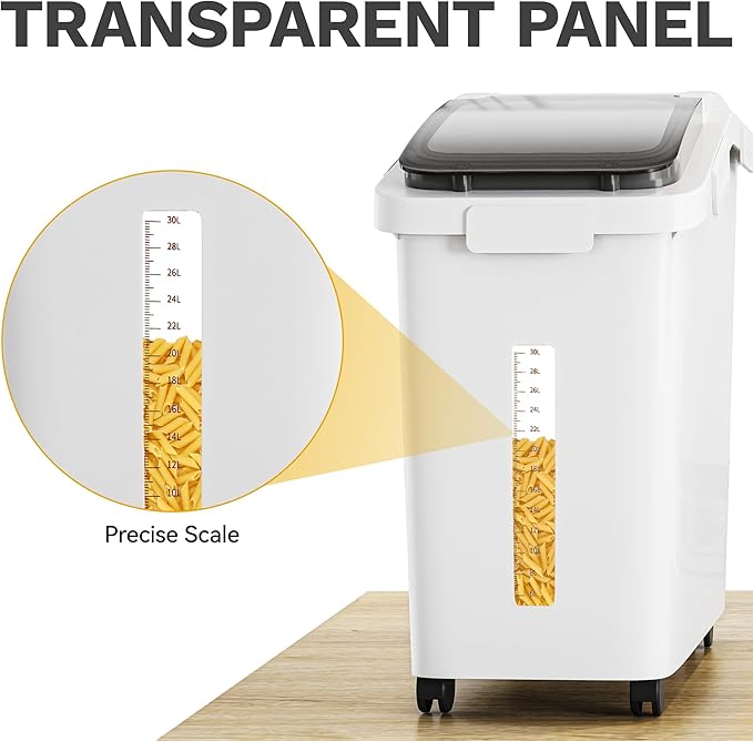 DWVO Large Ingredient Storage Bins, 11.4-Gallon Flour Rice Food storage Containers Bins with Wheels, Scoop and Airtight Lid for Dry Food, Flour, Cereal Grain, Sugar, White