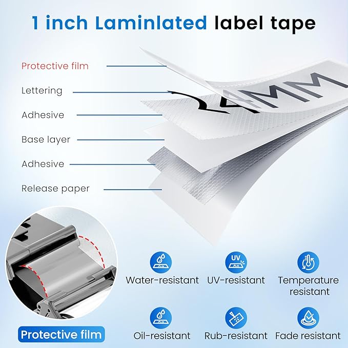 Label KINGDOM Compatible with Brother P Touch 24mm 0.94” TZe-251 TZ Tape, for PT-D610BT D600 700 P710BT PTP750W, 1” Laminated White Label Maker Tape Tze251, 10-Pack