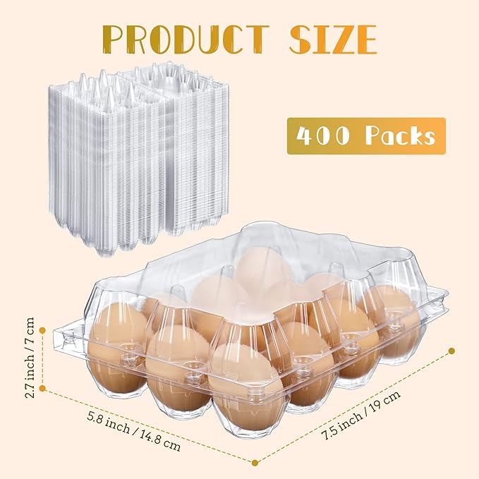 Zubebe 400 Pcs Plastic Egg Cartons Clear Egg Cartons Bulk Blank Tray for Chicken Farm Business Market Home Refrigerator Storage