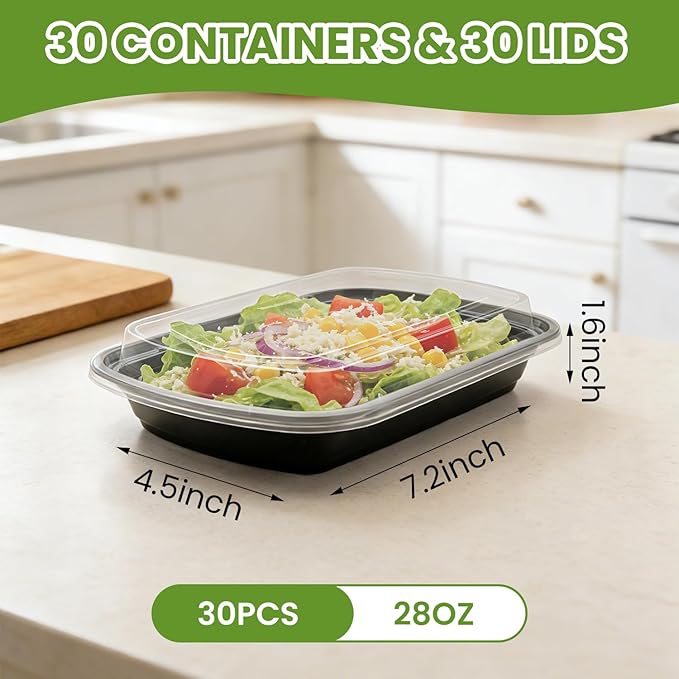 SEIION 28oz 30Pack Meal Prep Containers 1 Compartment with Lids, Food Storage Containers, Sturdy Leakproof & Food Safe, Microwave, Freezer, Dishwasher Safe Bento Box, BPA Free