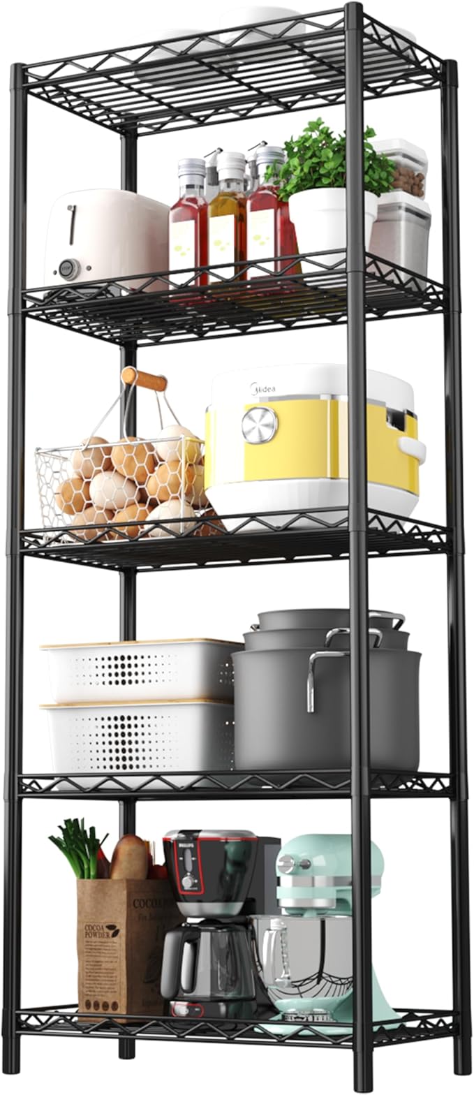 HOMEFORT 5-Tier Wire Shelving 5 Shelves Unit Metal Storage Rack Durable Organizer Perfect for Pantry Closet Kitchen Laundry Organization in Black