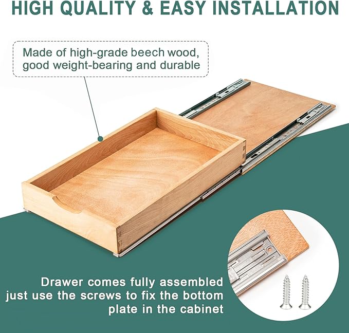 SITOO Pull Out Drawers for Kitchen Cabinets, Pull Out Cabinet Organizer, Fully Assembled Wood Cabinet Pull Out Drawer, Fast and Easy DIY Installation, 14”W x 21”D