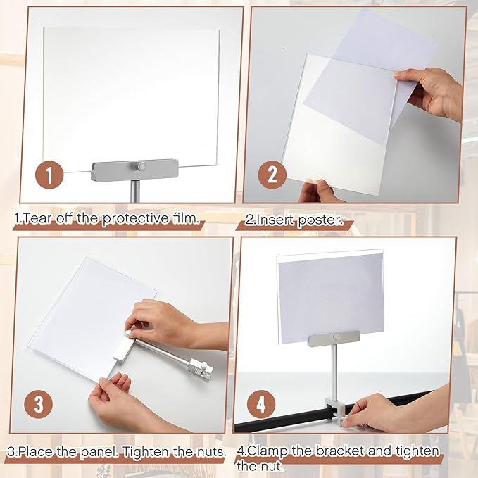 6 Set 5.5 x 7 Inch Aluminum Alloy Retail Sign Holder with Clamp Acrylic Frame Clothing Rack Clip on Sign Holder for Retail Stores Price Card Display(Silver)
