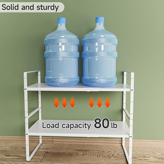 DPZM 2Pack 16.5-27’’L Expandable Cabinet Countertop Shelf Organizer, Stackable Metal Shelves, Kitchen Organizers and Storage, White Storage Spice Rack for Pantry and Cupboard