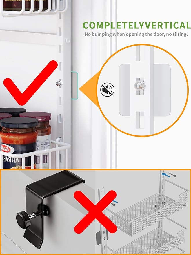 Over the Door Pantry Organizer - 8-Tier Adjustable Pantry Organization And Storage, Metal Hanging Door Spice Rack for Kitchen Pantry Organizers，White