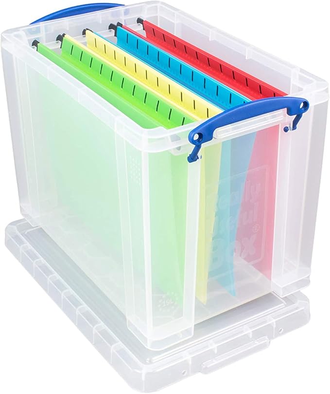 Really Useful Box 19 Liter Plastic Stackable Storage Container w/Snap Lid & Built-In Clip Lock Handles for Home & Office Organization, Clear (4 Pack)