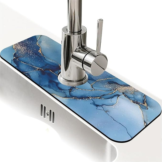 Kitchen Sink Splash Guard，Abstract blue watercolor Faucet Mat Sink Gadgets-Super Absorbent Fast Drying Mat Drip Catcher for Kitchen, Bathroom,Sink Mat, Dish Drying Mat, Bathroom(15" X 5.5" )