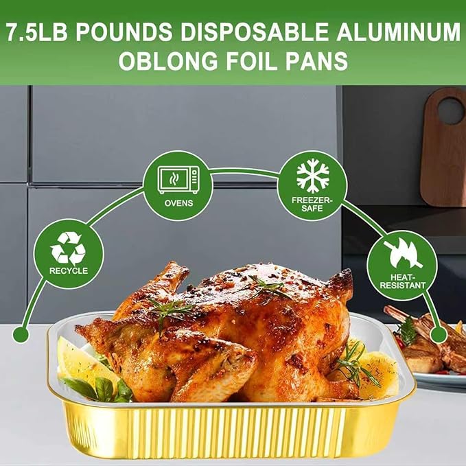 Fothwart 13"×9"×2.4" - 15Pack 9x13 Gold Aluminum Foil Pans with Lids Heavy Duty, Foil Food Containers with Lids, Tin Foil Pans for Baking, Meal Prep, Freezer, Heating and Takeout
