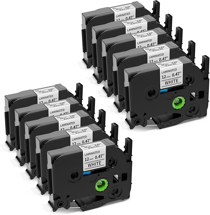 10-Pack TZe-231 TZ-231 Replacement for Brother P Touch Label Tape TZe TZ Tape 12mm 0.47 Laminated White, Compatible with Brother PT-D220 PT-D210 PT-H110 PT-P710BT PT-D610BT Label Makers