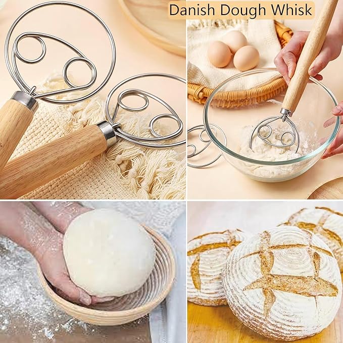 Banneton Bread Proofing Basket - 9"Round & 10"Oval Basket with Liner, Dough Scraper&Whisk, Silicone Brush, Lame - Perfect for Sourdough Bread Baking, Artisan Sourdough Bread (9"Round+10"Oval & Tools)