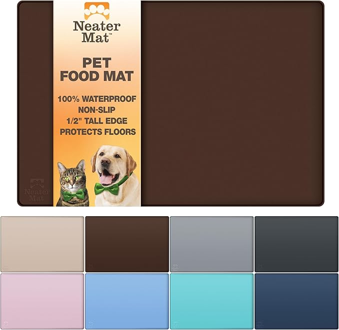 Neater Pet Brands Neater Mat Pet Mats for Food and Water, Cat & Dog Bowl Mat Waterproof Silicone, Feeding Tray, Dog Food Mats for Floors, Placemat w/Raised Edge for Under Bowls, 19” x 12”, Brown