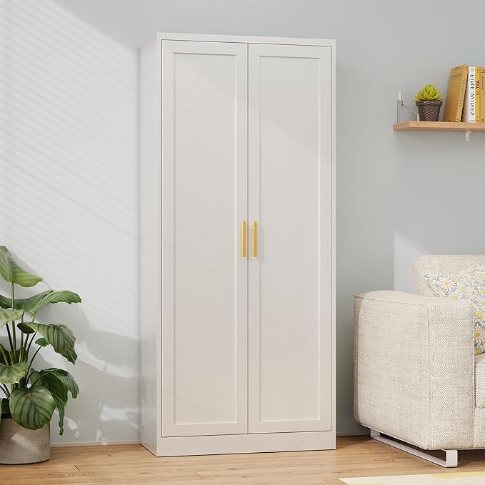 Metal Kitchen Pantry Cabinet, 71"Tall Cabinet with 2 Doors and 4 Adjustable Shelves, Pantry Cabinets for Kitchen Storage, Metal Storage Cabinet for Kitchen, Dining Room, Living Room and Bathroom-White