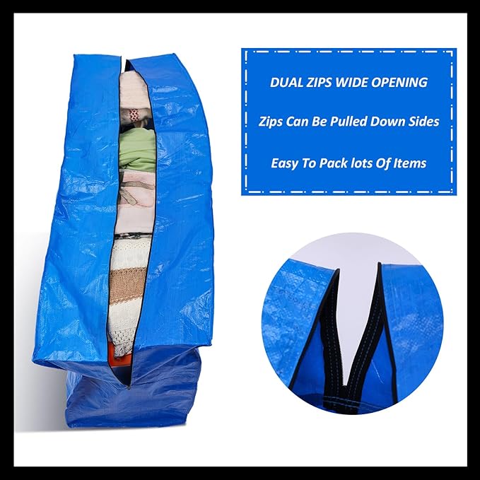 4 Pcs 66 Gallon Extra Large Moving Bags Heavy Duty Storage Bag with Strong Zipper Handle Foldable XXL Jumbo Storage Tote Packing Moving Box for College Dorm Travel Cloth Duffle (4 Colors)