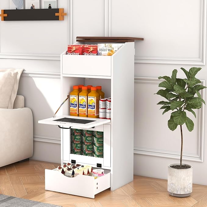 Patiorama Wood Potato and Onion Storage Bin Box with Lid, 4-Tier Farmhouse Wooden Bread Box Cabinet with 2 Mesh Doors & Rolling Drawer, Large Vegetable Storage Bin Organizer for Kitchen Pantry White