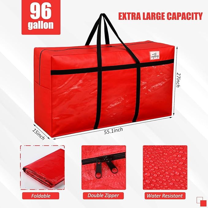 4 Pcs 96 Gallon Extra Large Moving Bags Heavy Duty Storage Bag with Strong Zipper Handle Foldable XXL Jumbo Storage Tote Packing Moving Box for College Dorm Travel Cloth Duffle (Red)