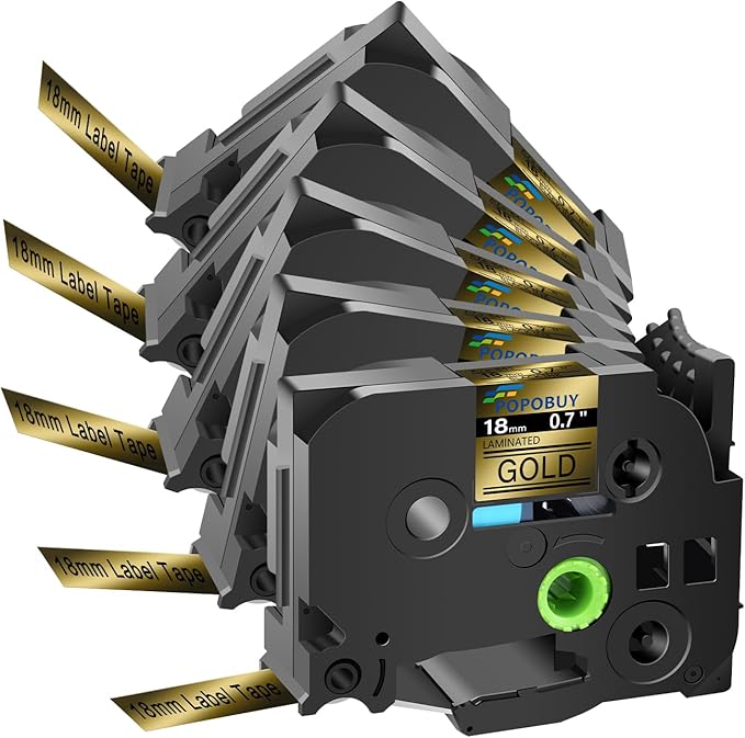 AZe 18mm 0.7 Laminated Gold Tape Compatible for Ptouch TZ841 TZ-841 TZe-841 TZe841 Label Tape for PTD410 PTD400 PTD610BT PTD600 Label Maker, 5 Pack Black on Gold