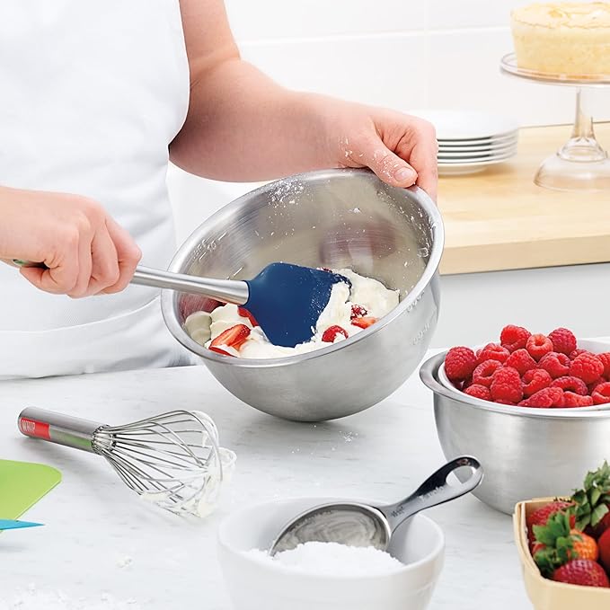 Tovolo Silicone Cooking Utensil Set of 6 Deep Indigo Ladle Slotted Turner Tongs Flex Core Spatula Scraper Mixing Spoon and Potato Masher, Dishwasher Safe Non Toxic BPA Free Silicone Kitchen Utensils