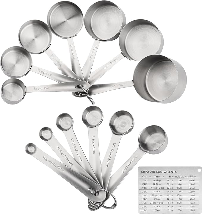Viwehots Measuring Cups and Spoons Set 16, 18/8 Stainless Steel Measuring Cups and Spoons for Dry&Liquid, 7 Metric&US Measing Cups &6 Measuring Spoons &Measure Equivalents for Kitchen&Baking