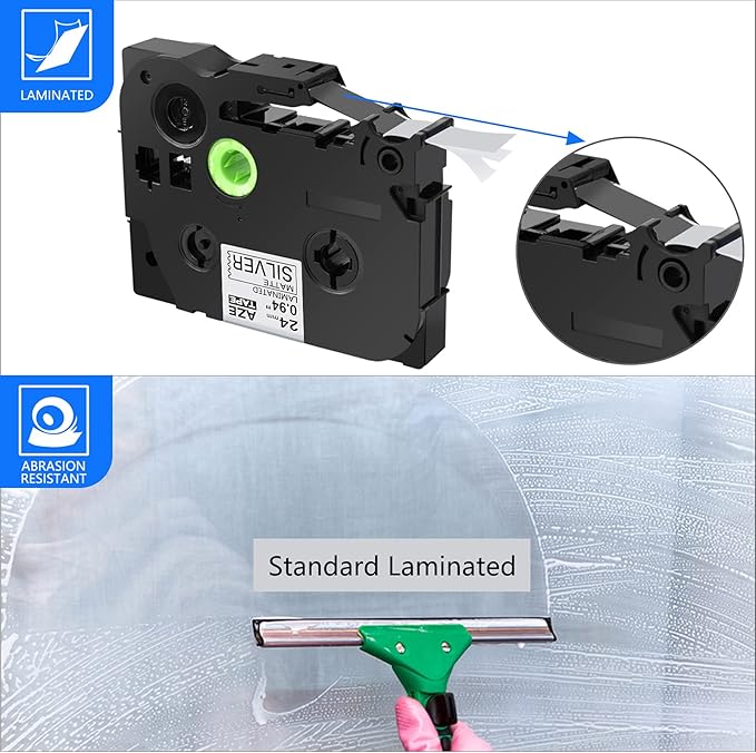 GREENCYCLE Compatible for Brother P-Touch TZ TZe M951 24mm 1" Label Cartridge Black on Matte Silver Laminated AZE Tape for PT2730 PT9600 PTD600VP PTD800W PTH500LI PTP700 PTP710BT PTP750, 10 Pack